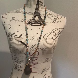 Long Dark Crystal Beaded Necklace